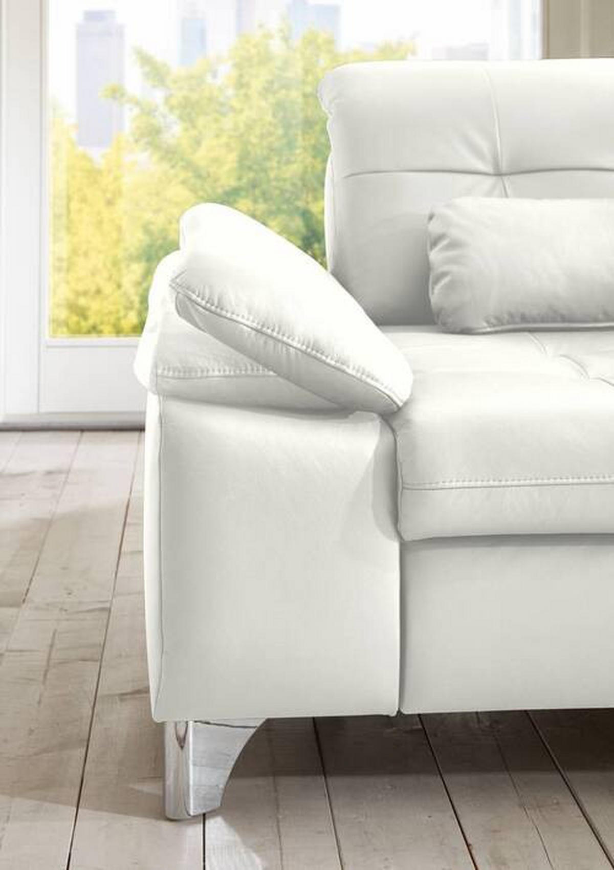 ECKSOFA in Echtleder Weiss  - Weiss/Alufarben, Design, Leder/Metall (309/211cm) - Beldomo Speed