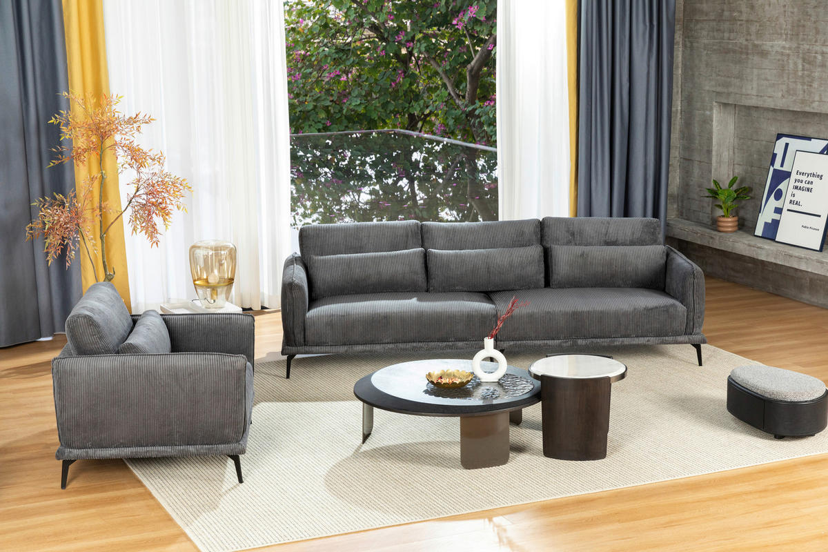 HÁROMÜLÉSES KANAPÉ textil szürke  - fekete/szürke, Design, textil/fém (260/81/89cm) - Livetastic