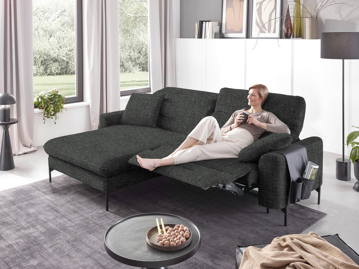 ECKSOFA in Flachgewebe Dunkelgrau  - Dunkelgrau/Schwarz, Design, Textil/Metall (191/252cm) - Dieter Knoll