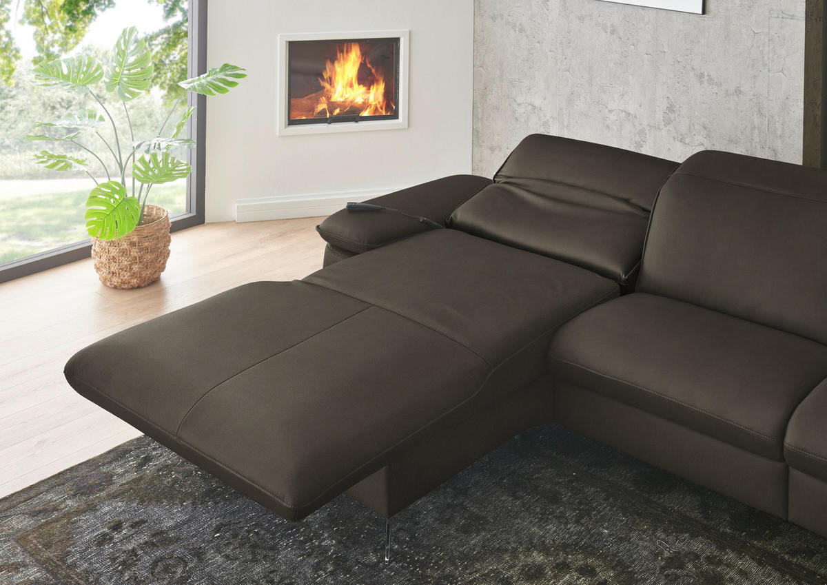 ECKSOFA  Echtleder Graubraun  - Graubraun/Schwarz, Design, Leder/Metall (169/307cm) - Beldomo Premium
