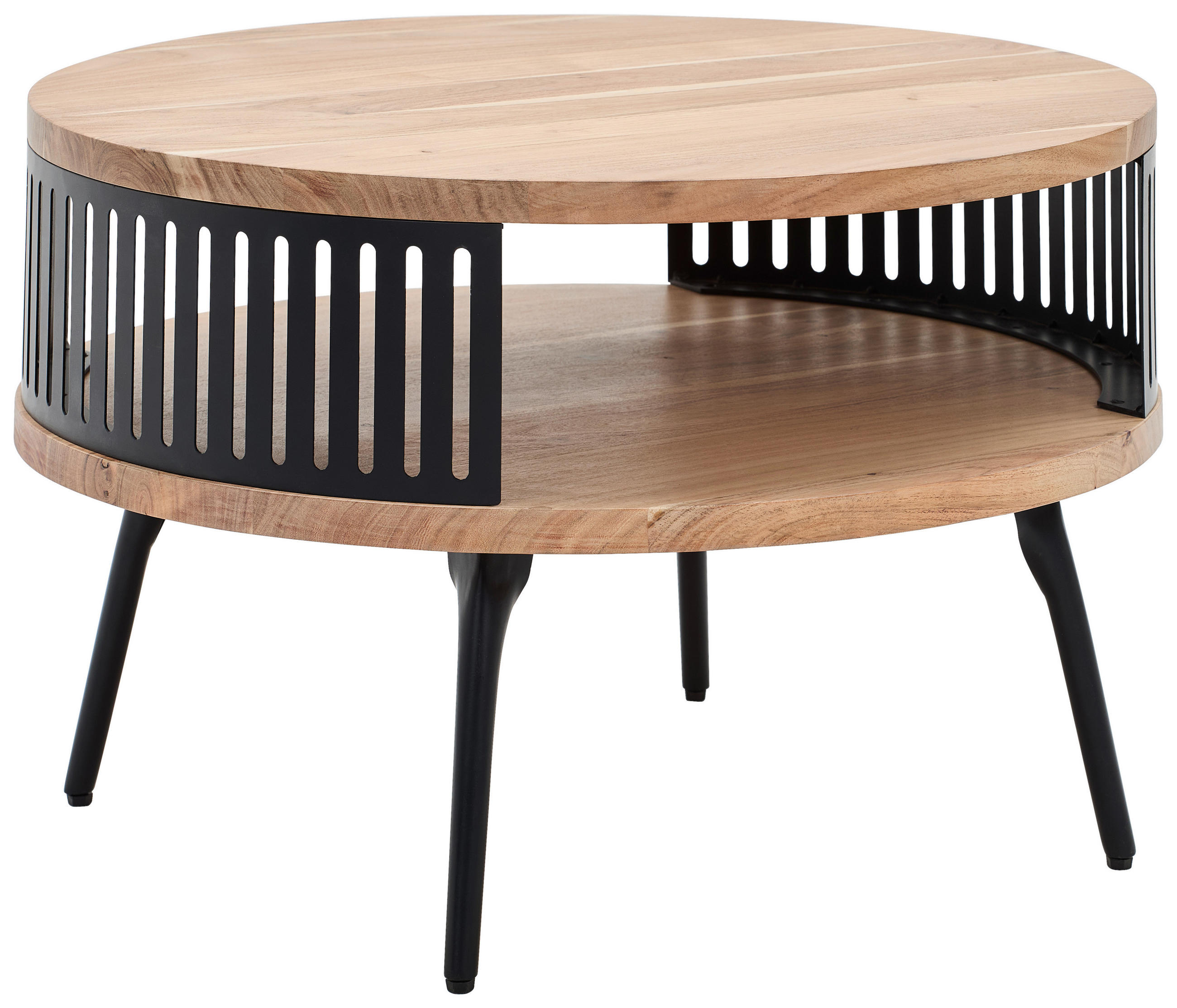 COUCHTISCH Akazie massiv 75/75/44 cm rund Naturfarben  - Schwarz/Naturfarben, Design, Holz/Metall (75/75/44cm) - Carryhome