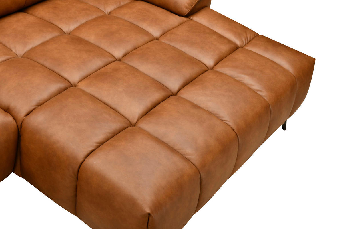 ECKSOFA in Lederlook Echtleder Cognac   - Cognac/Schwarz, Design, Leder/Textil (266/86/120cm) - MID.YOU