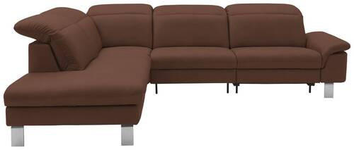 ECKSOFA in Echtleder Braun  233/309 cm  - Edelstahlfarben/Braun, Design, Leder/Metall (233/309cm) - Dieter Knoll