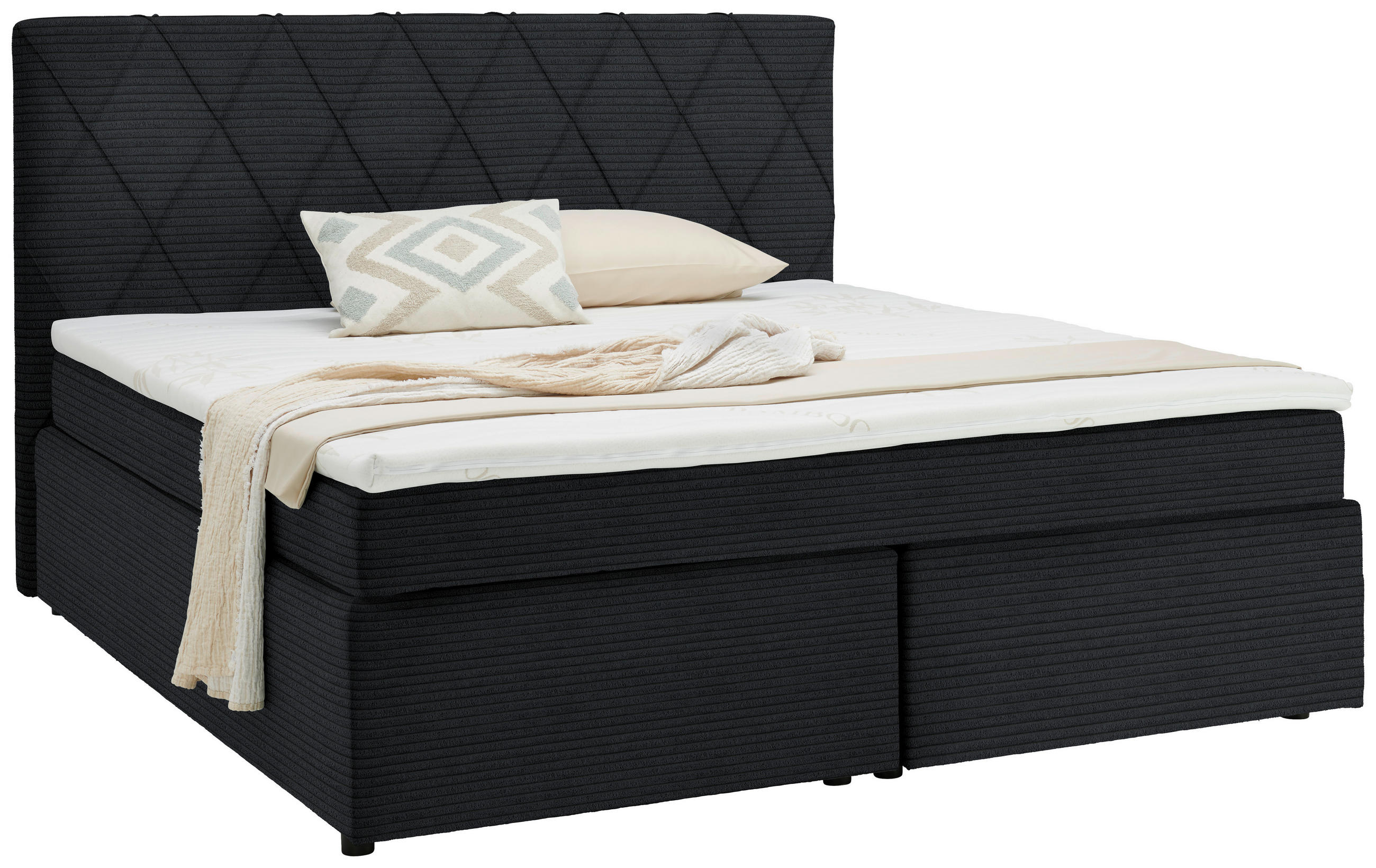 BOXSPRINGBETT 180/200 cm  in Schwarz  - Schwarz, Design, Kunststoff/Textil (180/200cm) - Xora
