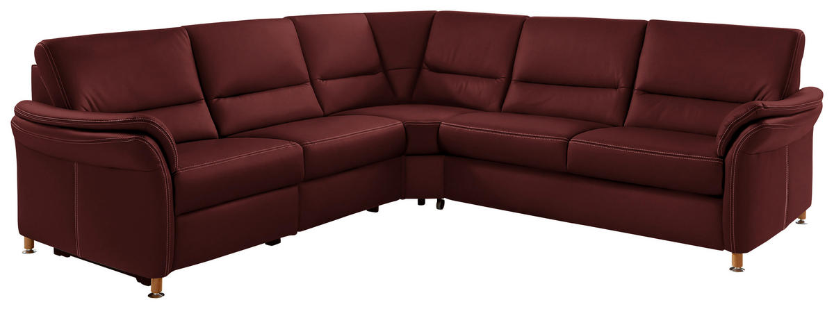 ECKSOFA Echtleder Brombeere  - Eichefarben/Brombeere, Konventionell, Leder/Holz (262/262cm) - Beldomo Premium
