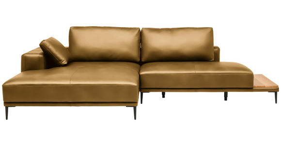 ECKSOFA  in Echtleder Senfgelb  201/304 cm  - Senfgelb/Schwarz, Design, Leder/Metall (201/304cm) - Belluti