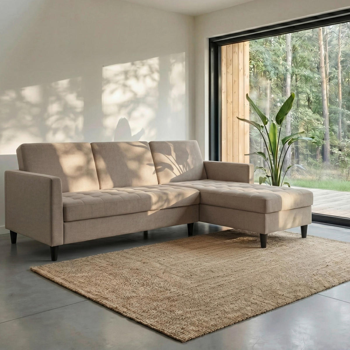 ECKSOFA PALERMO Cappuccino Webstoff, Leinenoptik Schlaffunktion, Stauraum  - Schwarz/Cappuccino, Basics, Kunststoff/Textil (213/154cm) - Livetastic