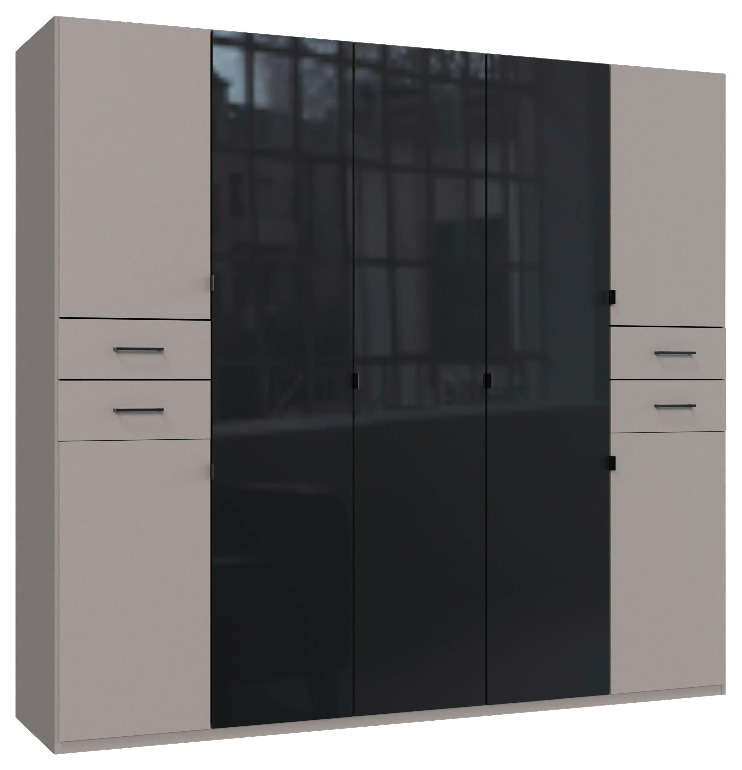 KLEIDERSCHRANK 225/208/58 cm,  in Grau, Schwarz, 7-türig  - Schwarz/Grau, KONVENTIONELL, Glas/Holzwerkstoff (225/208/58cm) - Boxxx