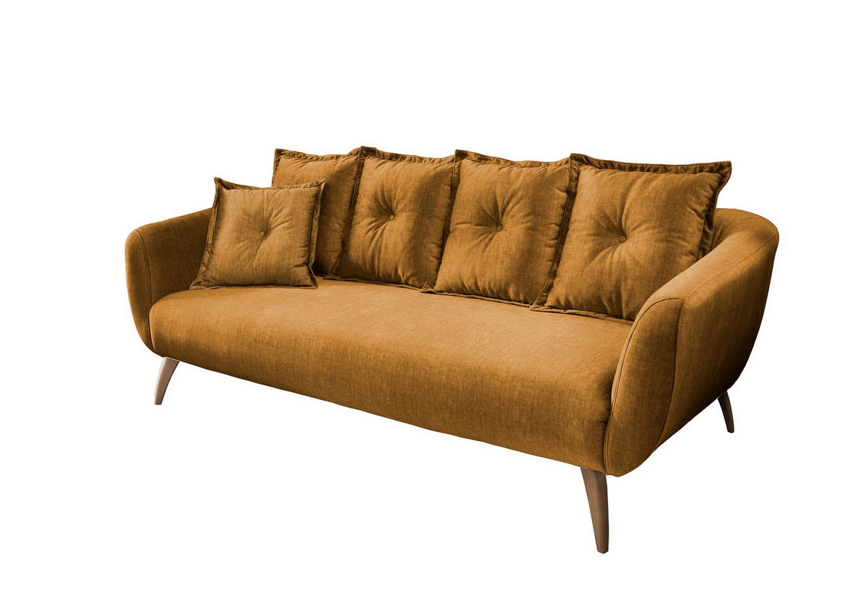 3-SITZER-SOFA in Velours Gelb  - Gelb/Buchefarben, Modern, Holz/Textil (236/94/103cm) - Livetastic