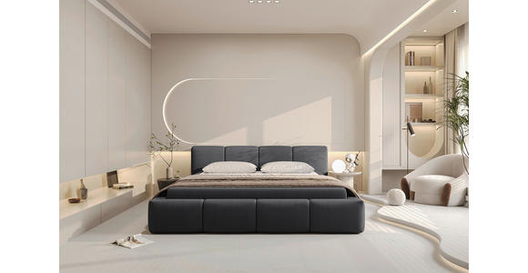 POLSTERBETT 140/200 cm,  in Anthrazit, Lattenrost, Bettkasten,  - Anthrazit/Schwarz, Design, Holz/Textil (140/200cm) - Xora