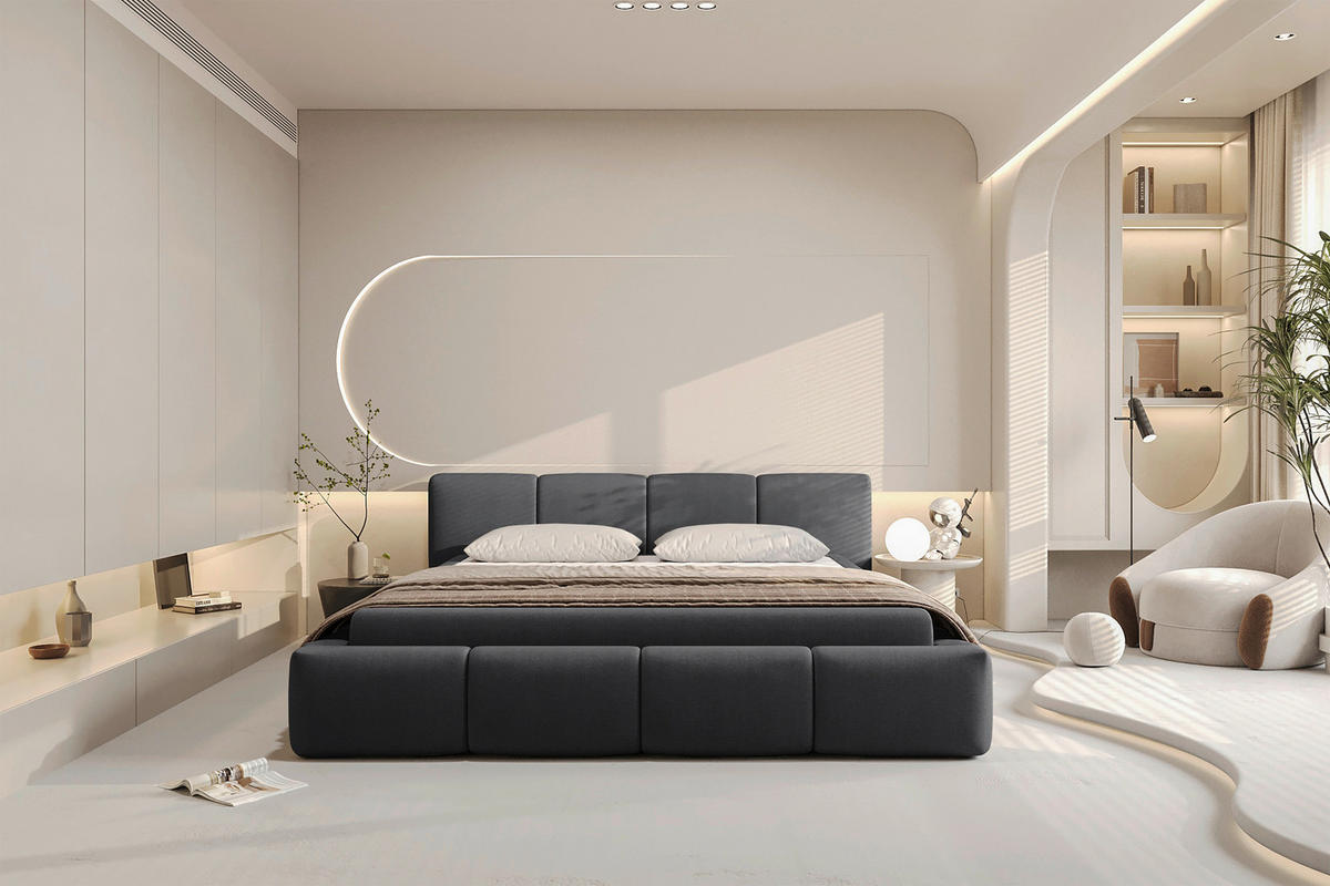 POLSTERBETT 180/200 cm,  in Anthrazit, Lattenrost, Bettkasten,  - Anthrazit/Schwarz, Design, Holz/Textil (180/200cm) - Xora