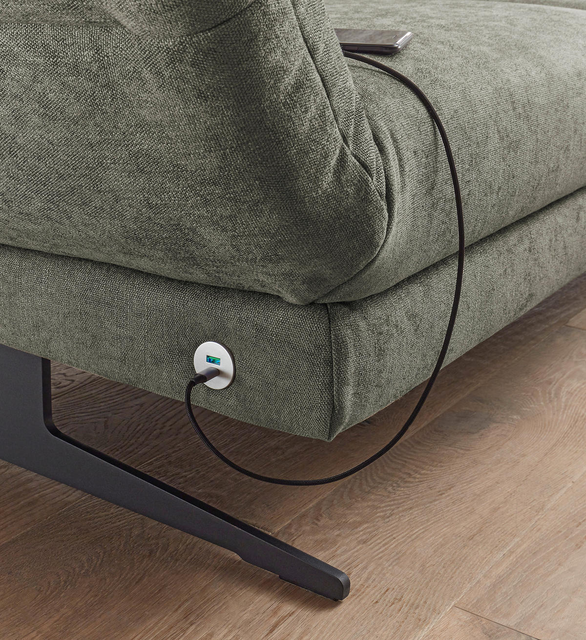 ECKSOFA Grün Flachgewebe Rücken echt, Armteilverstellung, Relaxfunktion, Drehsitzfunktion  - Schwarz/Grün, Design, Textil/Metall (259-307/176-217cm) - Dieter Knoll