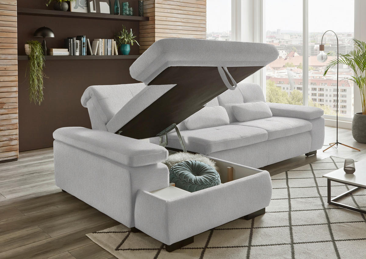 ECKSOFA in Flachgewebe Creme  174/297 cm  - Creme/Schwarz, Design, Textil/Metall (174/297cm) - Beldomo Style