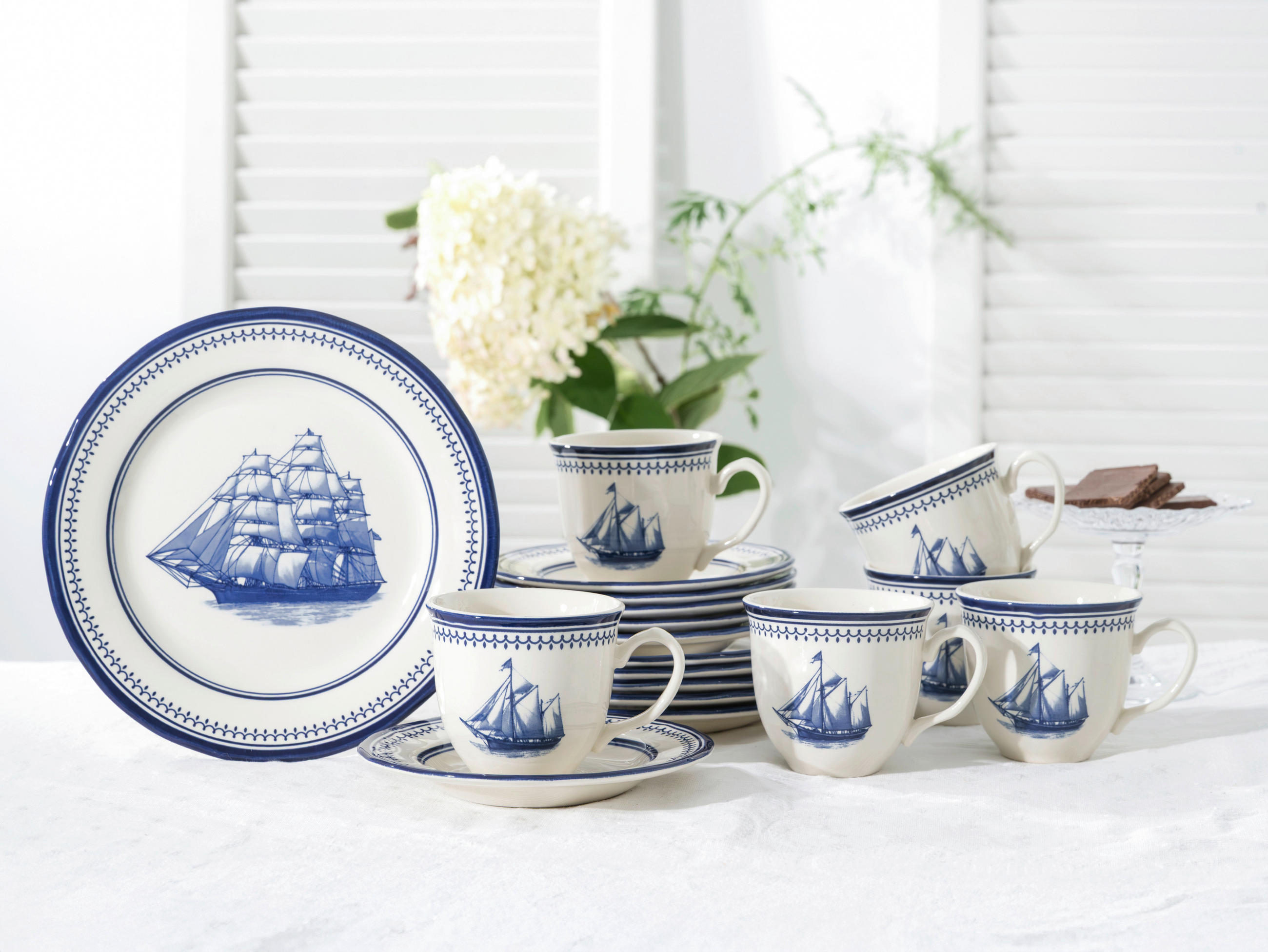 KAFFEESERVICE Blau, Weiß Segelschiff blau 18-teilig  - Blau/Weiß, Basics, Keramik - Creatable