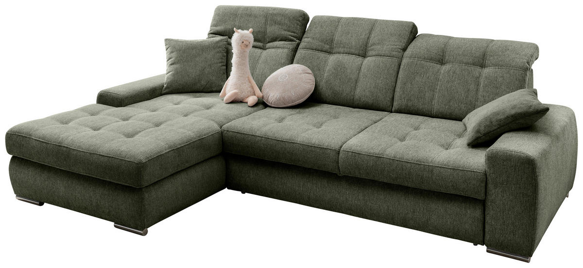 ECKSOFA Chenille Dunkelgrün  - Chromfarben/Dunkelgrün, Konventionell, Textil/Metall (186/283cm) - Livetastic