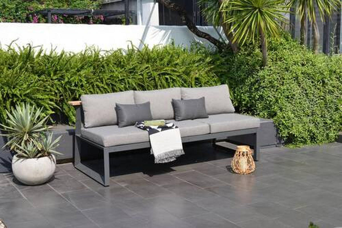 GARTENBANK 201/85/89 cm  in Anthrazit, Dunkelgrau, Beige, Teakfarben  - Dunkelgrau/Anthrazit, Design, Holz/Textil (201/85/89cm) - Amatio