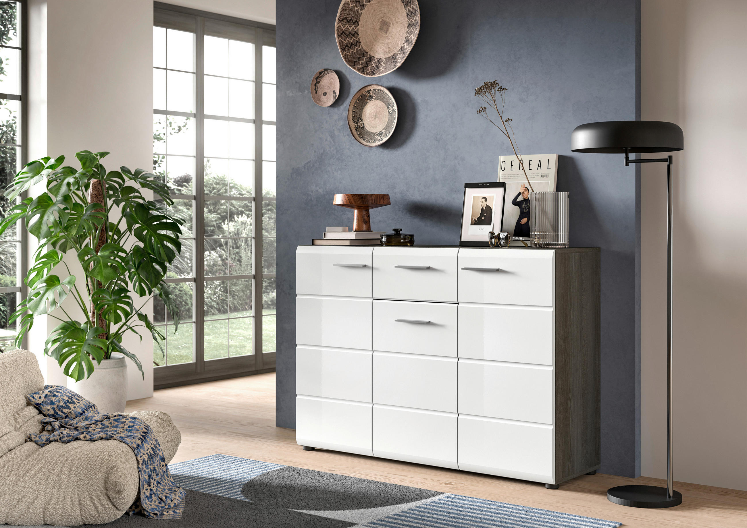 KOMODA, biela s vysokým leskom, 120/85/37 cm - biela s vysokým leskom/strieborná, Design, kompozitné drevo/plast (120/85/37cm) - MID.YOU