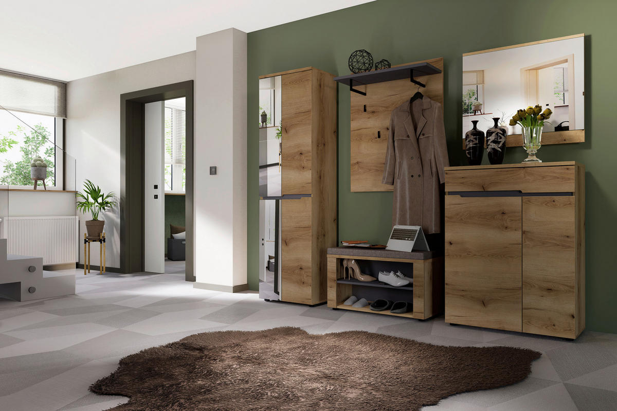 GARDEROBE  in 245/192/38 cm  - Eichefarben/Graphitfarben, KONVENTIONELL, Glas/Holzwerkstoff (245/192/38cm) - Xora