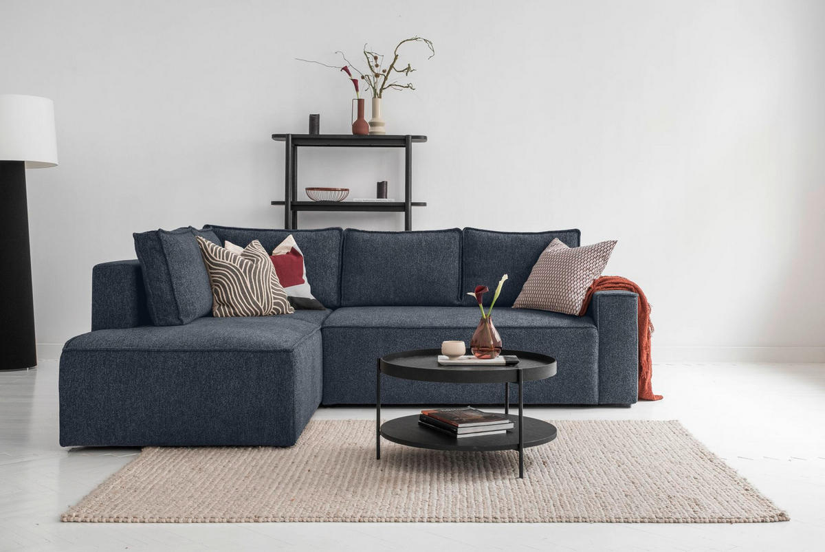 ECKSOFA in Dunkelblau  - Weiss/Schwarz, Design, Kunststoff/Textil (194/246cm) - MID.YOU