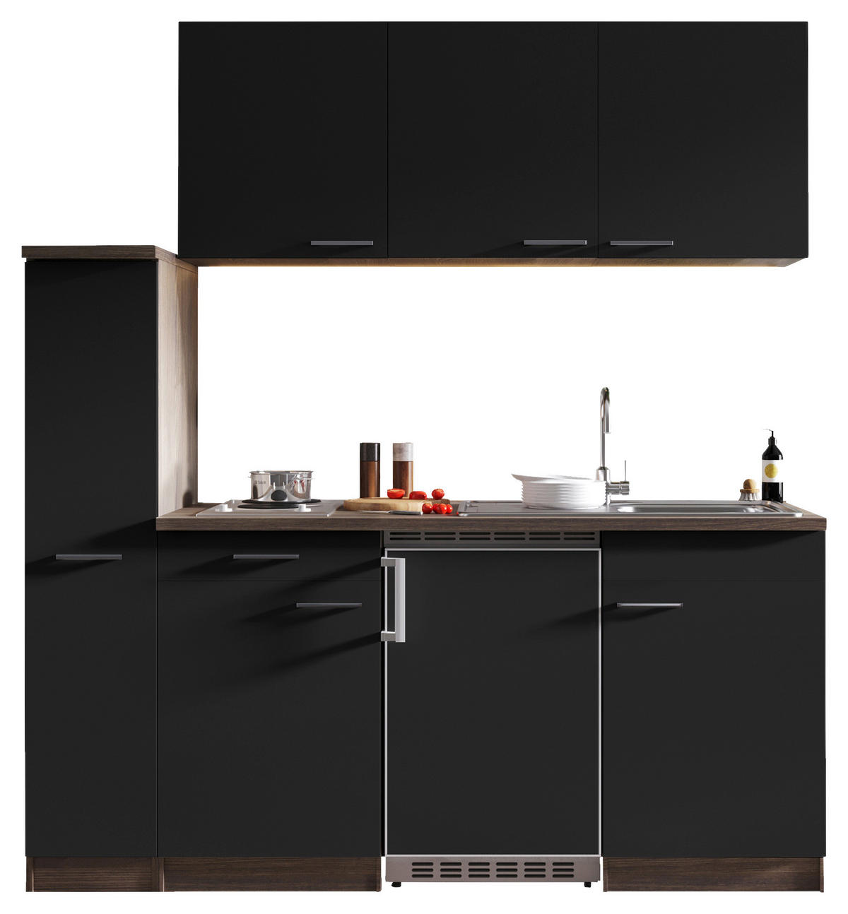 KÜCHENBLOCK 180 cm   in Schwarz  - Eichefarben/Alufarben, Basics, Holzwerkstoff/Kunststoff (180cm) - Respekta