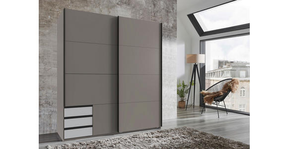 SCHWEBETÜRENSCHRANK  in Grau, Weiß, Sahara  - Schwarz/Weiß, Design, Holzwerkstoff/Metall (179/198/65cm) - Carryhome
