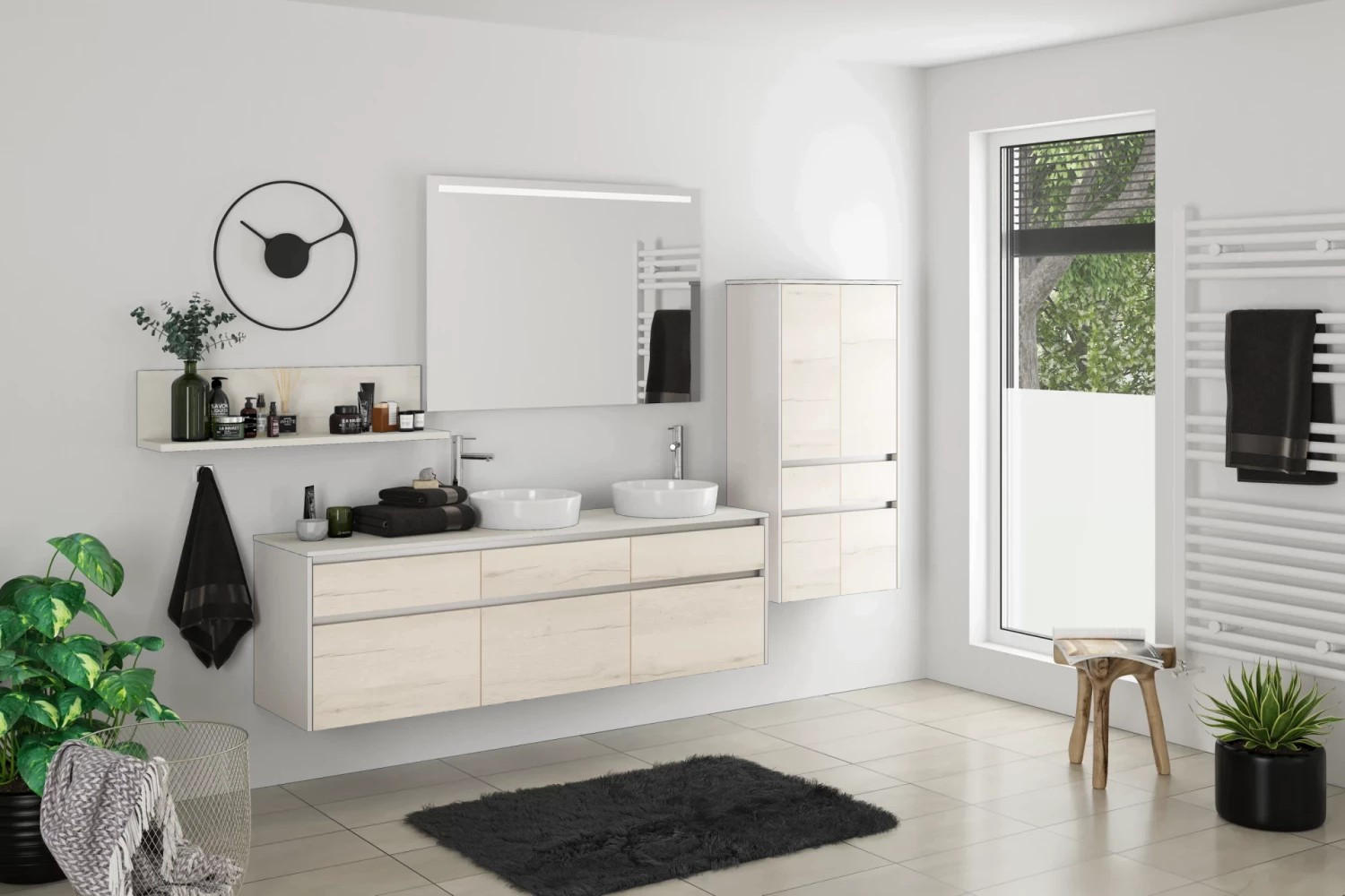 Badmöbel-Set 5-Tlg. Singapur B: ca. 300 cm Grau/Eiche Dekor