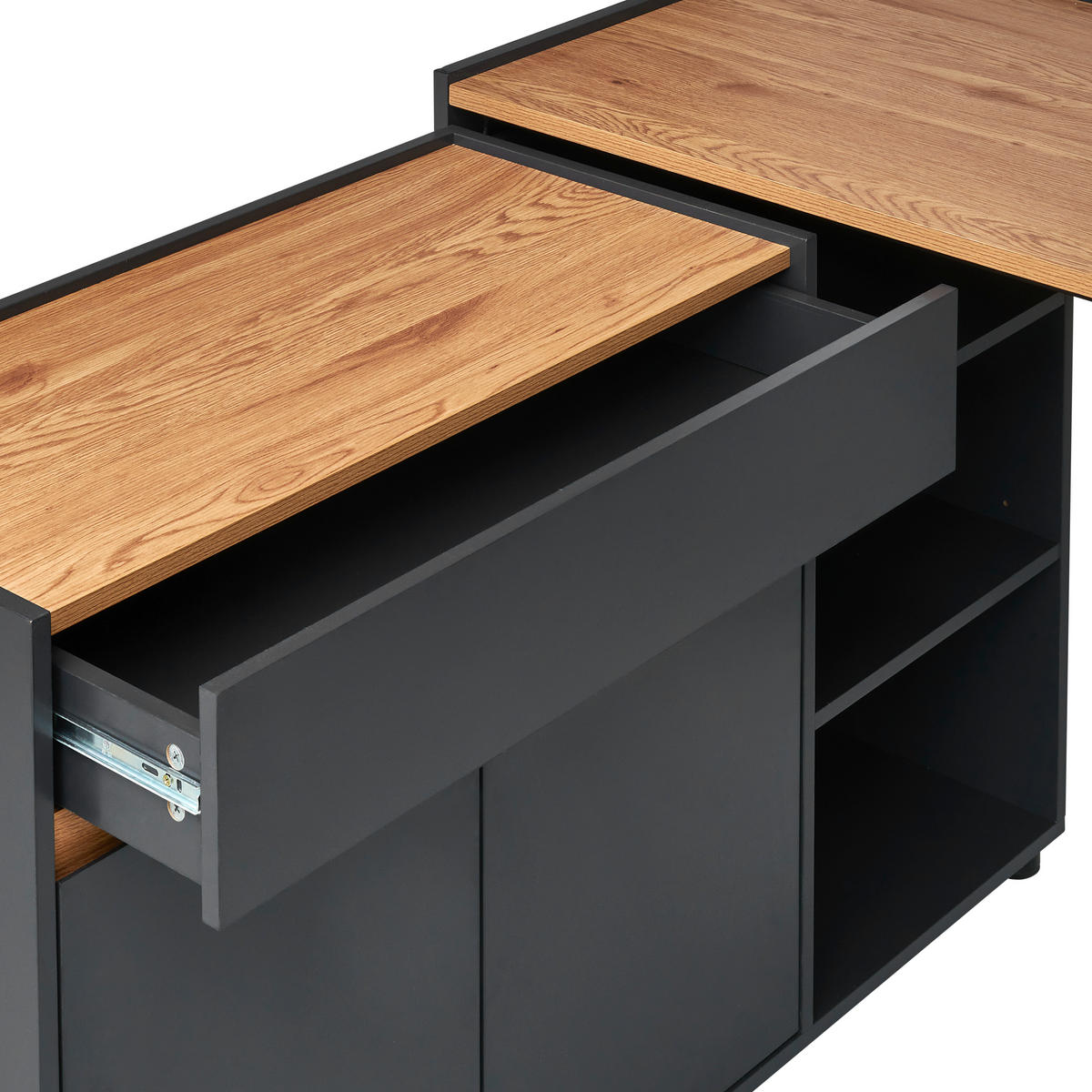 ECKSCHREIBTISCH  Schwarz, Eichefarben  - Eichefarben/Schwarz, MODERN, Holzwerkstoff (150/76,5/136,5cm) - MID.YOU