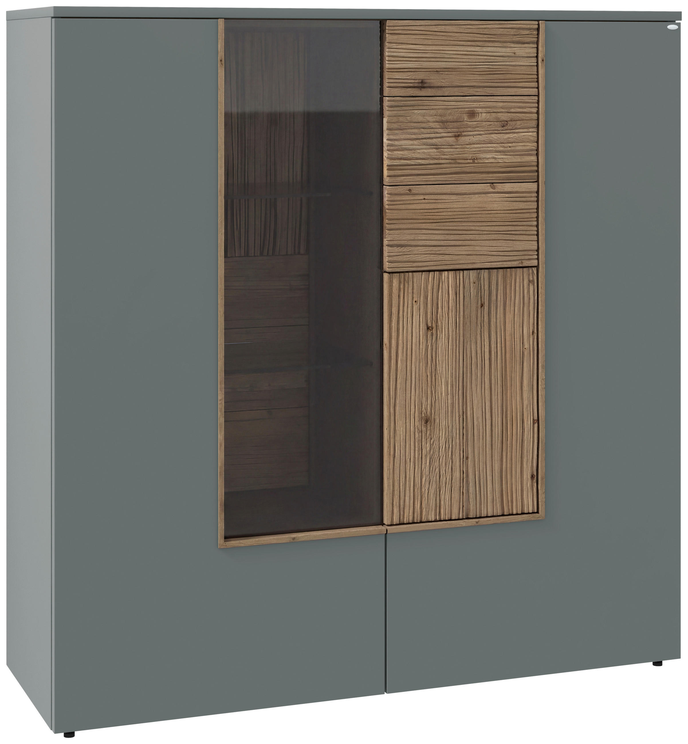 HIGHBOARD Wildeiche, Graugrün  127,9/132/42,9 cm  - Wildeiche/Graugrün, Design, Glas/Holz (127,9/132/42,9cm) - Voglauer