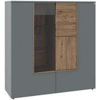 HIGHBOARD  127,9/132/42,9 cm  - Wildeiche/Graugrün, Design, Glas/Holz (127,9/132/42,9cm) - Voglauer