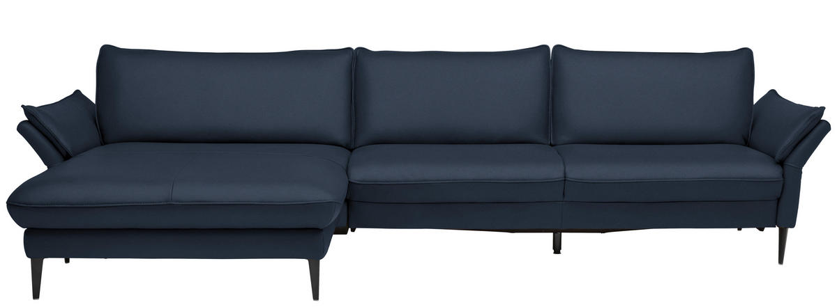 ECKSOFA Valdera in Echtleder Dunkelblau  172/334 cm  - Schwarz/Dunkelblau, Design, Leder/Metall (172/334cm) - Valdera