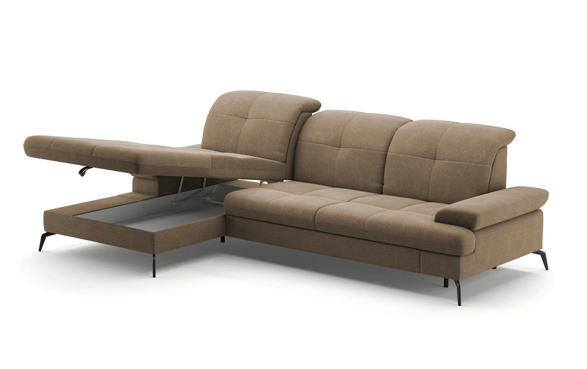 ECKSOFA in Flachgewebe Hellbraun  - Hellbraun/Schwarz, Konventionell, Textil/Metall (185/279cm) - Sit & More