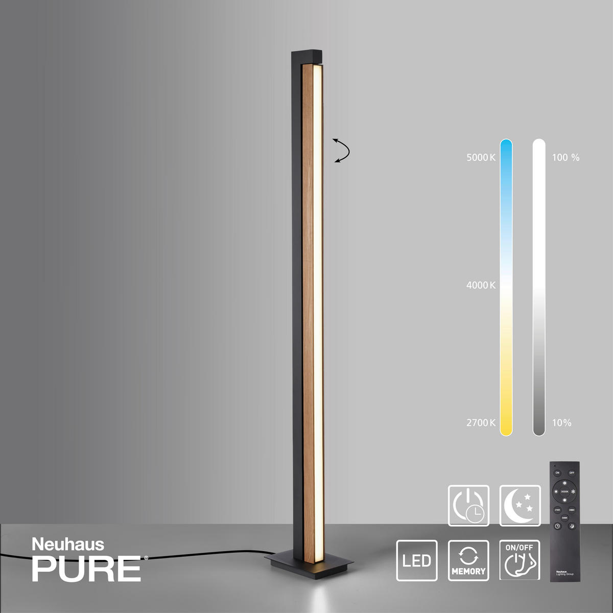 LED-STEHLEUCHTE - Eichefarben/Anthrazit, Design, Holz/Kunststoff (22/16/140cm) - Neuhaus PURE