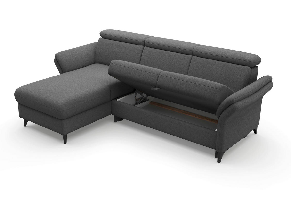 ECKSOFA Flachgewebe Dunkelgrau  - Dunkelgrau/Schwarz, Konventionell, Textil/Metall (166/253cm) - Sit & More