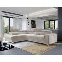 ECKSOFA Beige Plüsch  - Beige/Silberfarben, Design, Textil/Metall (205/278cm) - MID.YOU