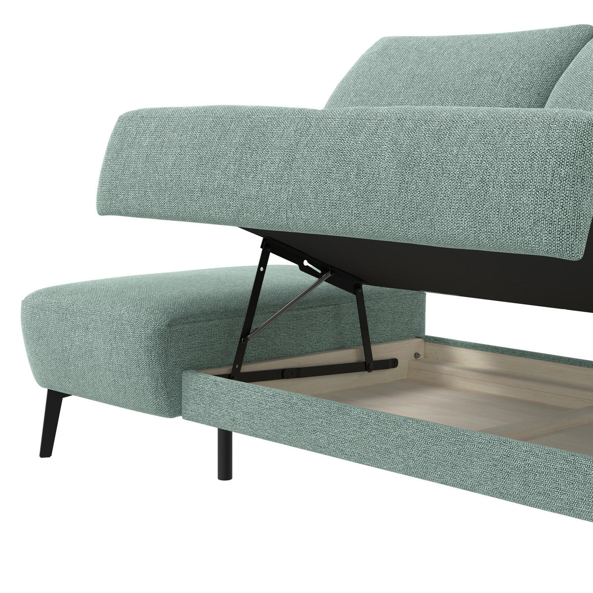 RÉCAMIERE Chenille Hellblau  - Schwarz/Hellblau, Konventionell, Textil/Metall (206/90/92cm) - Elegando
