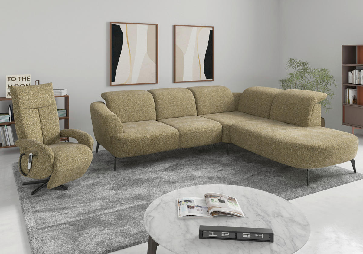ECKSOFA in Chenille Olivgrün  300/267 cm  - Schwarz/Olivgrün, KONVENTIONELL, Textil/Metall (300/267cm) - Sit & More