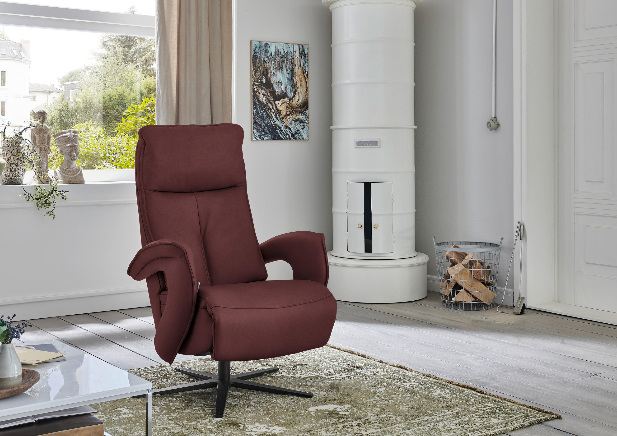 RELAXSESSEL in Leder Beere  - Beere/Schwarz, Design, Leder/Metall (77/110/87cm) - Valdera