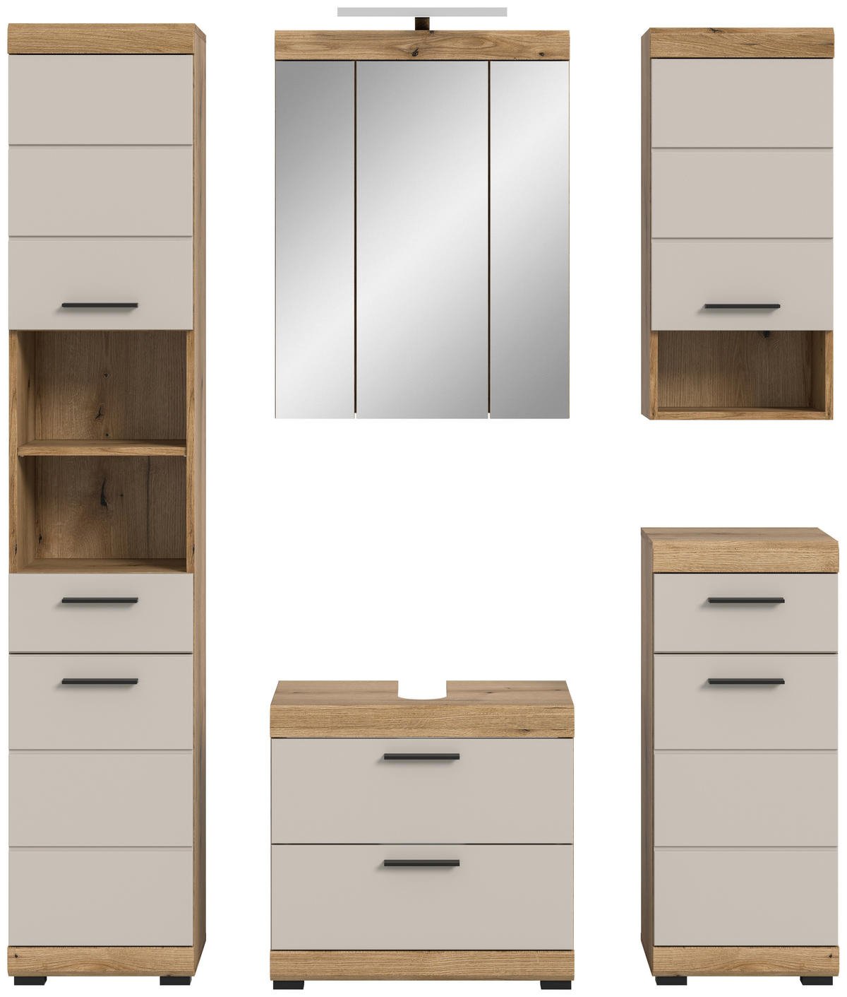 BADEZIMMER 5-teilig  in 134 cm  - Kaschmir/Schwarz, MODERN, Glas/Holzwerkstoff (134cm) - MID.YOU