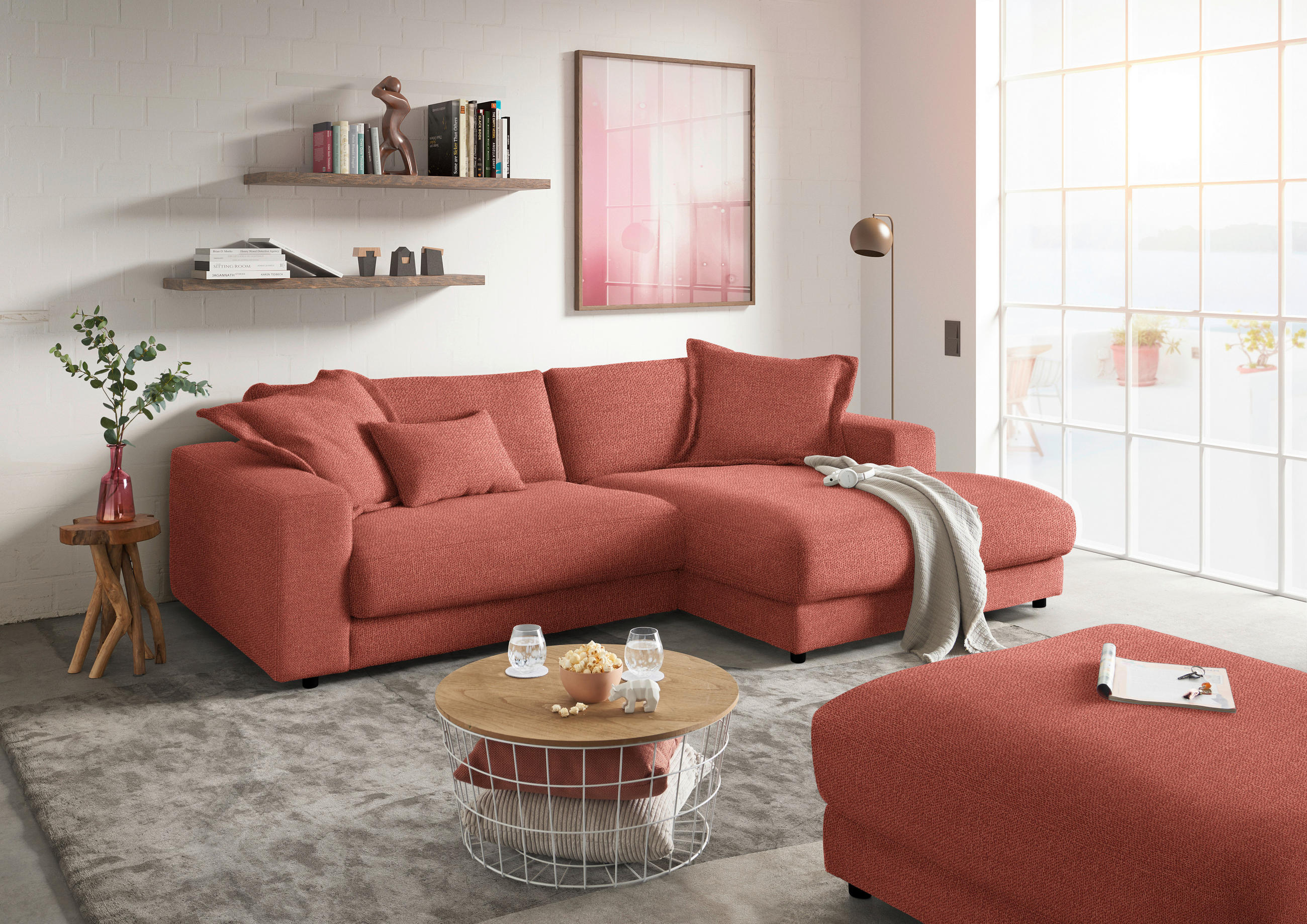 ECKSOFA in Flachgewebe Orange  270/190 cm  - Schwarz/Orange, Design, Kunststoff/Textil (270/190cm) - Lomoco