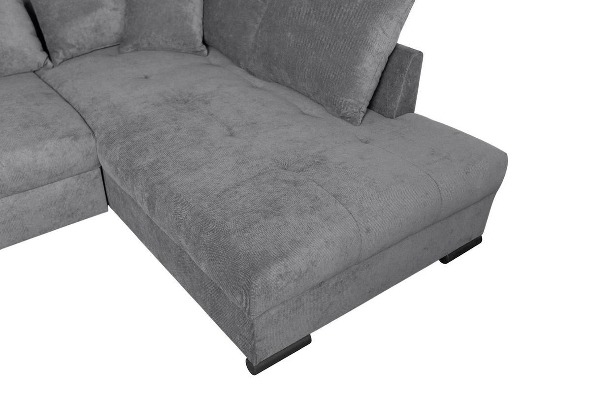ECKSOFA ATLANTA Dunkelgrau Struktur Liegefläche im Originalstoff  - Dunkelgrau/Schwarz, Design, Textil/Metall (298/202cm) - MID.YOU