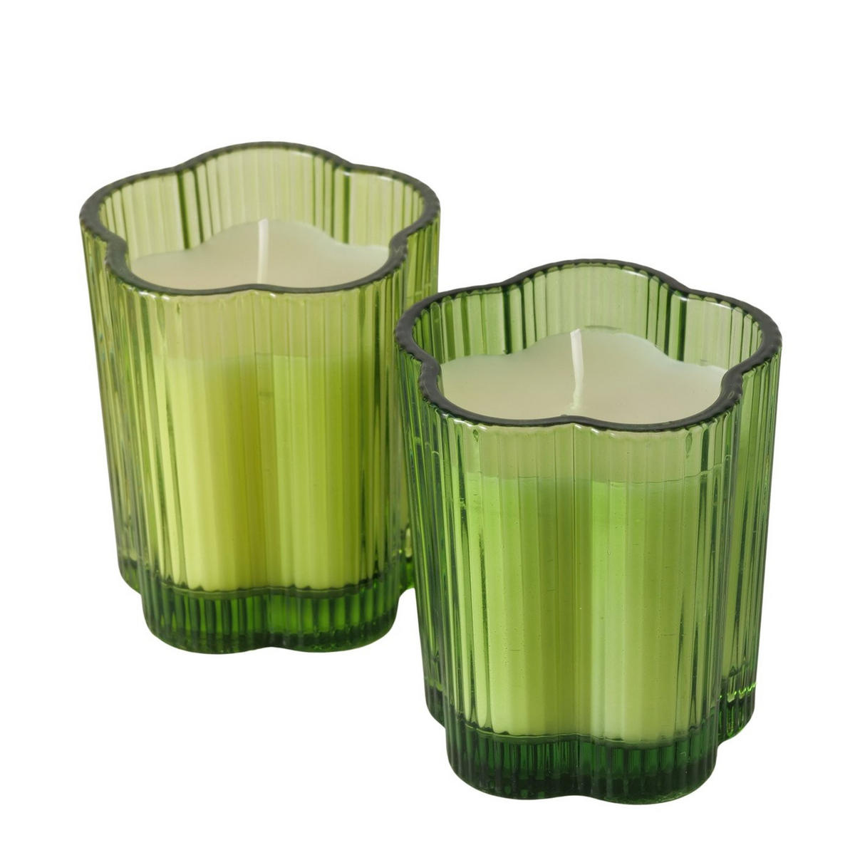 KERZE IM GLAS - Hellgrün/Grün, Basics, Glas/Naturmaterialien (7,4/8,5cm)