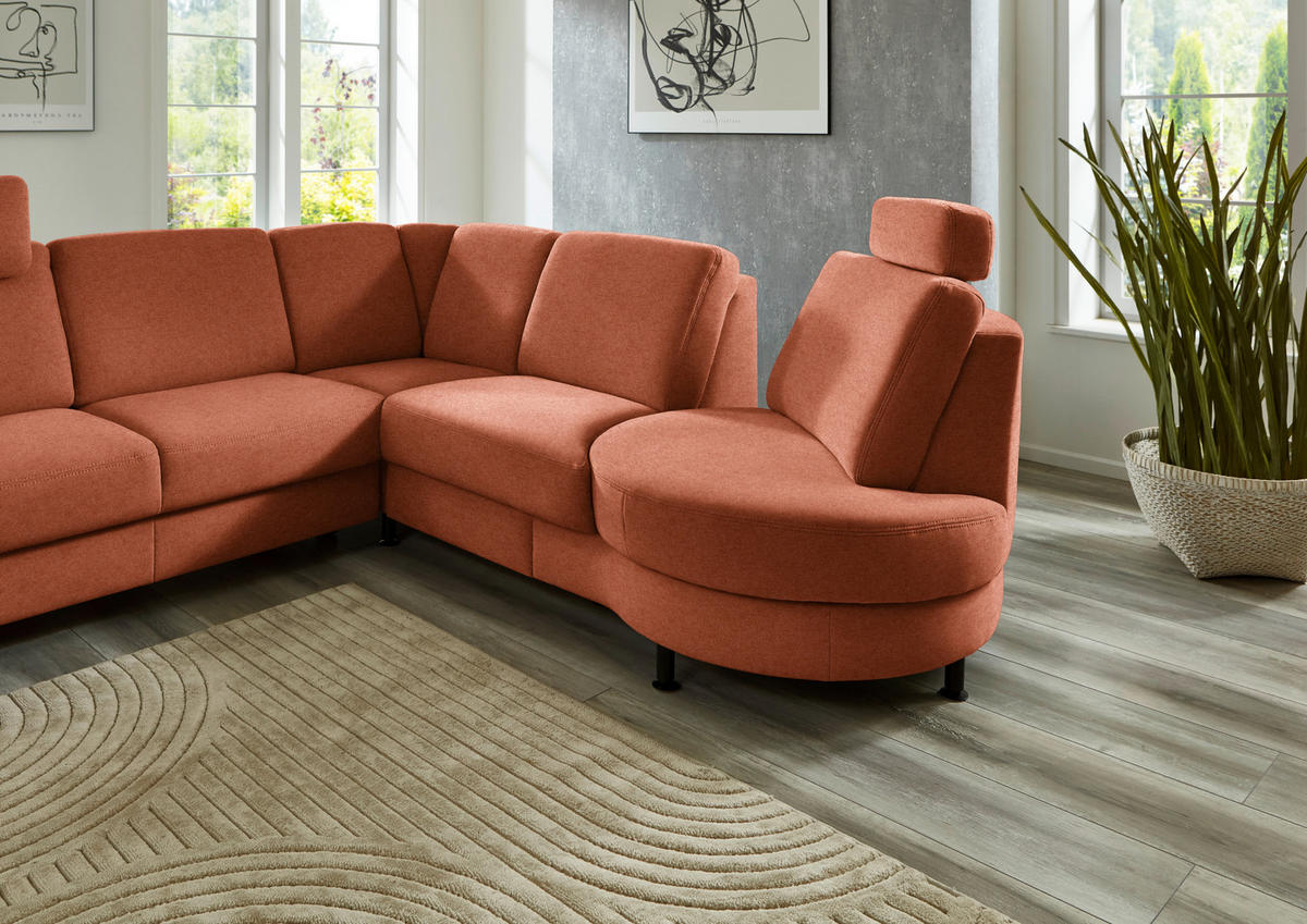 ECKSOFA Flachgewebe Rostfarben  - Rostfarben/Schwarz, Konventionell, Textil/Metall (248/252cm) - Beldomo Comfort