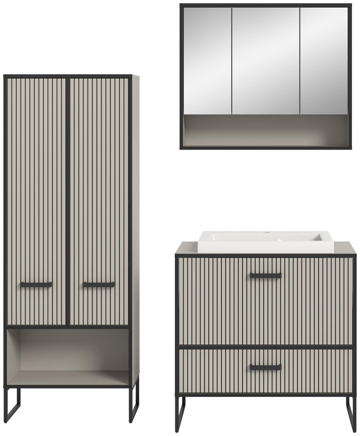 BADEZIMMER 3-teilig  in 142 cm  - Kaschmir/Schwarz, MODERN, Holzwerkstoff/Metall (142cm) - MID.YOU