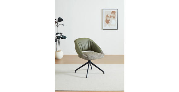 ARMLEHNSTUHL  Sitzfläche 360° drehbar, automatische Rückholfunktion Webstoff Echtleder  - Schwarz/Graugrün, Design, Leder/Textil (61/81/66cm) - Dieter Knoll