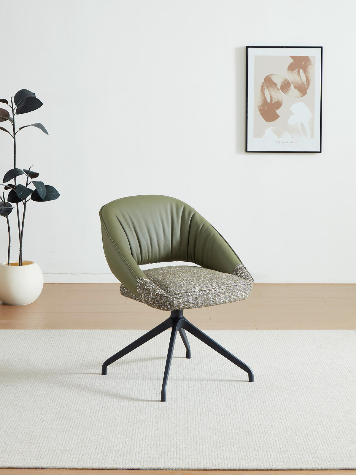 ARMLEHNSTUHL  Sitzfläche 360° drehbar, automatische Rückholfunktion Webstoff Echtleder  - Schwarz/Graugrün, Design, Leder/Textil (61/81/66cm) - Dieter Knoll