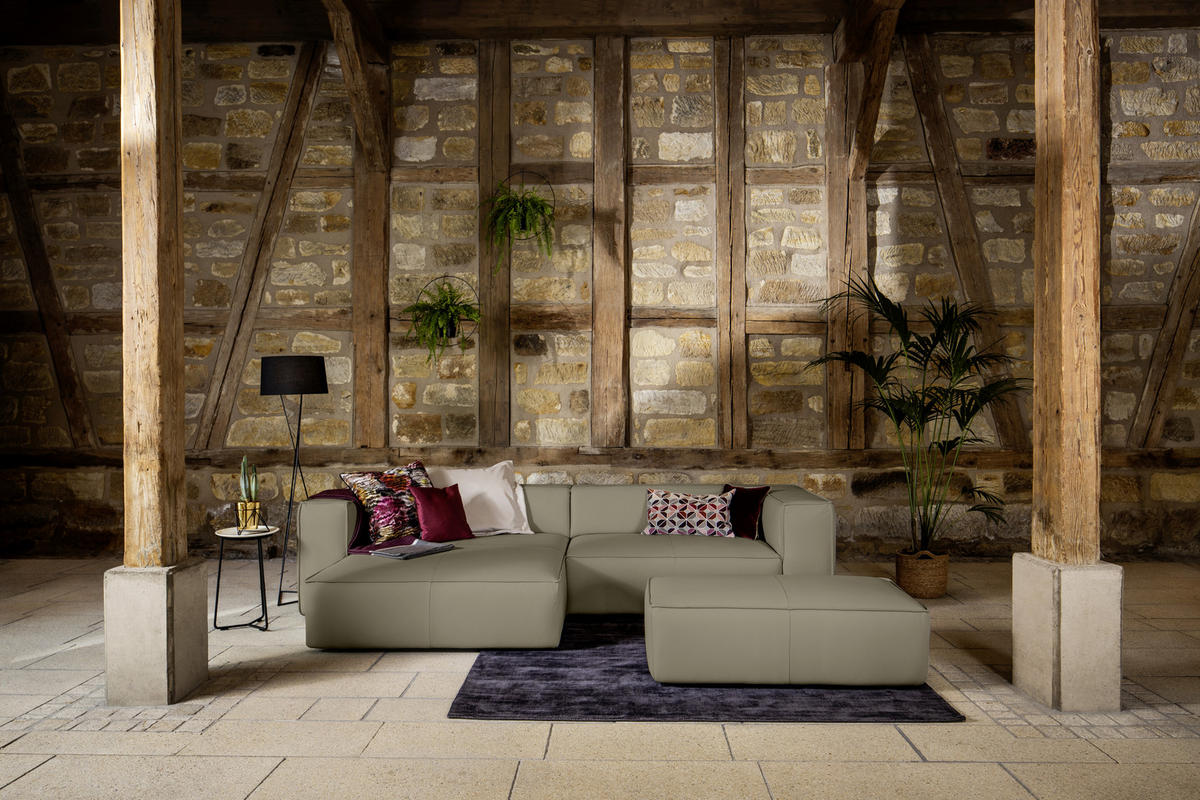 ECKSOFA in Echtleder Braun, Grau  - Schwarz/Braun, Modern, Leder/Kunststoff (164/300cm) - W.Schillig