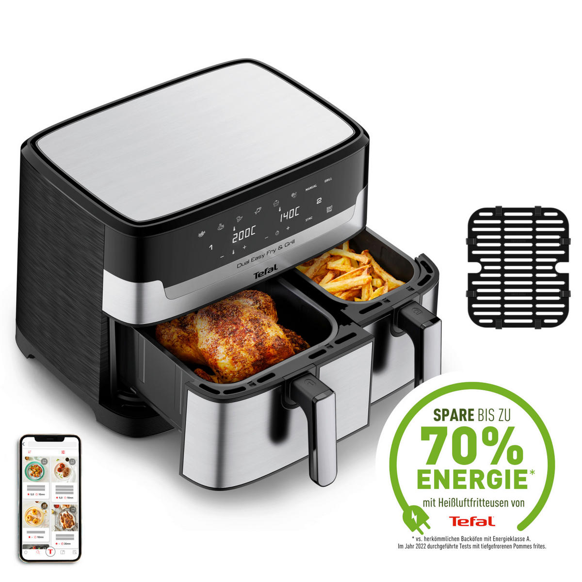 HEIßLUFTFRITTEUSE 8,3 l  - Edelstahlfarben, LIFESTYLE, Metall (41,8/40,2/30,5cm) - Tefal
