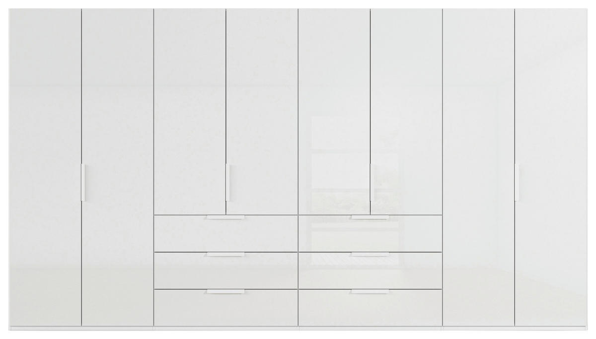DREHTÜRENSCHRANK 400/235/61 cm,  in Weiß, 8-türig  - Weiß, Basics, Glas/Holzwerkstoff (400/235/61cm) - Novel