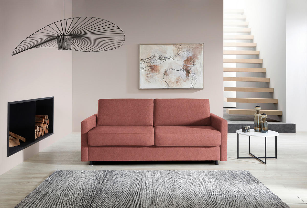 SCHLAFSOFA  in Flachgewebe Lachsfarben  - Schwarz/Lachsfarben, KONVENTIONELL, Textil/Metall (207/88/101cm) - Bali
