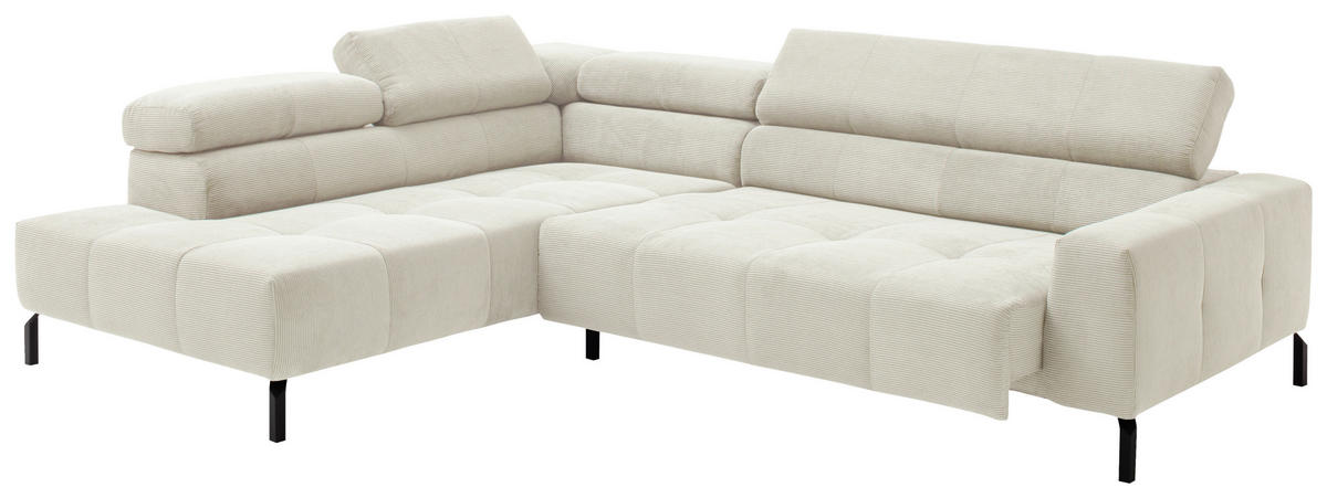 SEDEŽNA GARNITURA, rebrasti žamet bela  - črna/bela, Moderno, kovina/tekstil (308-311/219cm) - Pure Home Comfort